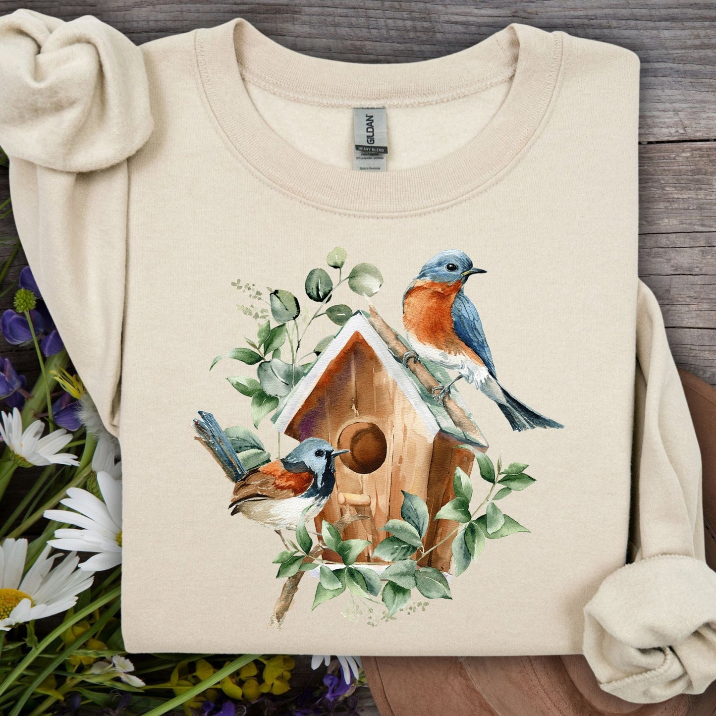 Rustic Birdhouse with Bluebirds Sweatshirt