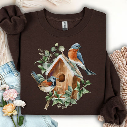 Rustic Birdhouse with Bluebirds Sweatshirt
