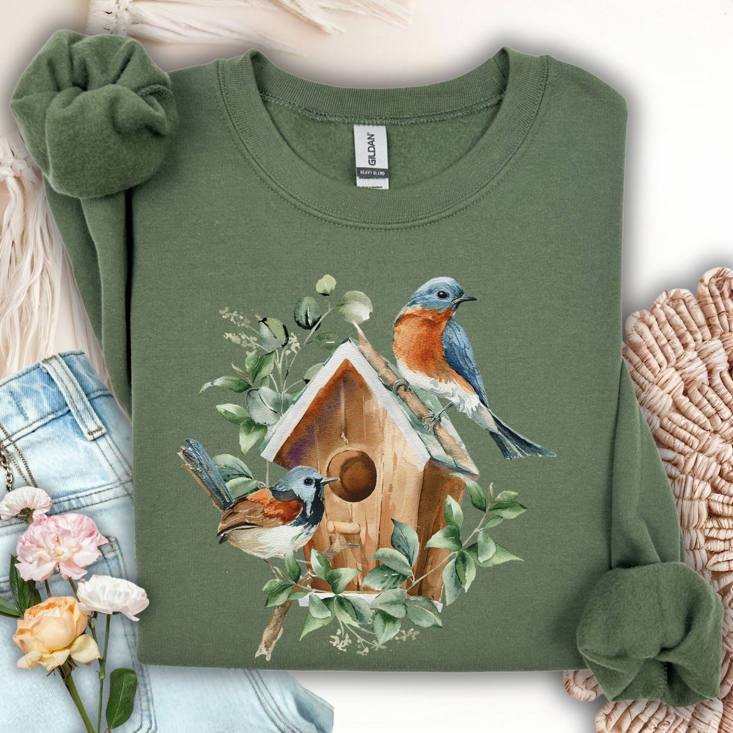 Rustic Birdhouse with Bluebirds Sweatshirt