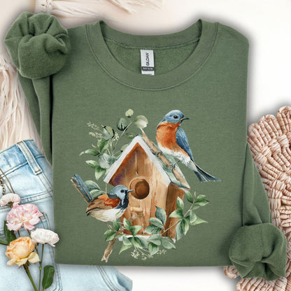 Rustic Birdhouse with Bluebirds Sweatshirt
