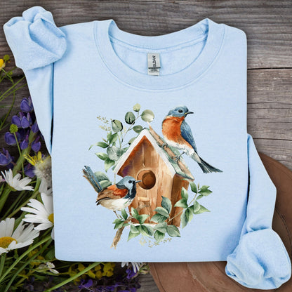 Rustic Birdhouse with Bluebirds Sweatshirt