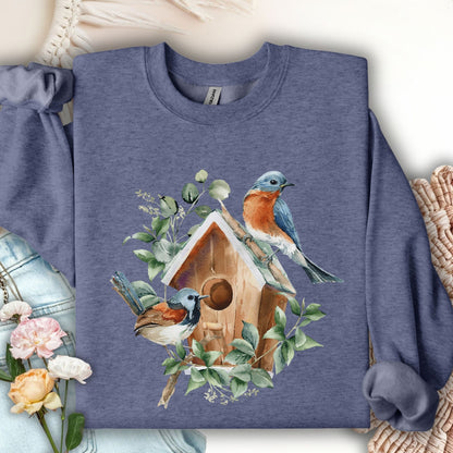 Rustic Birdhouse with Bluebirds Sweatshirt