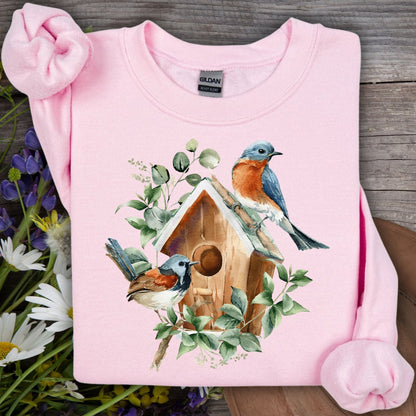 Rustic Birdhouse with Bluebirds Sweatshirt