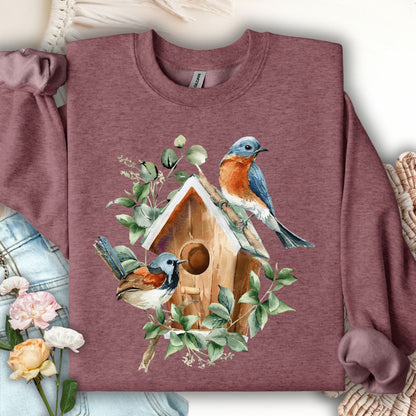 Rustic Birdhouse with Bluebirds Sweatshirt