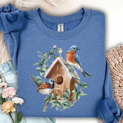 Rustic Birdhouse with Bluebirds Sweatshirt