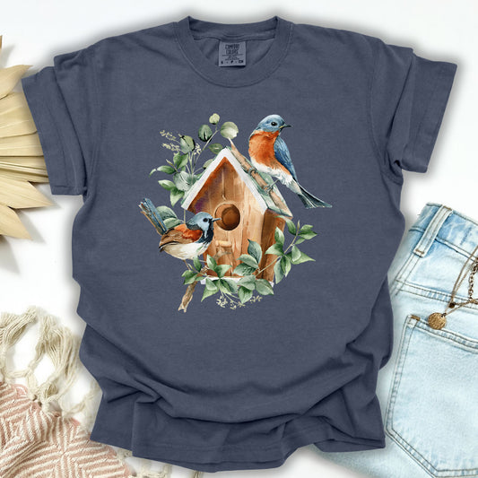 Rustic Birdhouse with Bluebirds T-Shirt