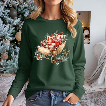 Rustic Christmas Sleigh Long Sleeve Tee