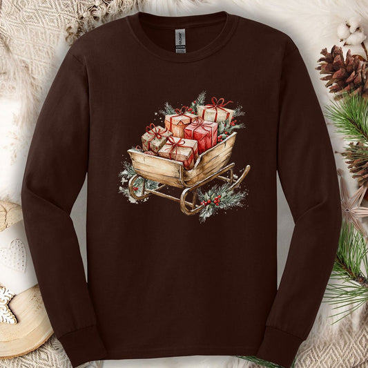 Rustic Christmas Sleigh Long Sleeve Tee