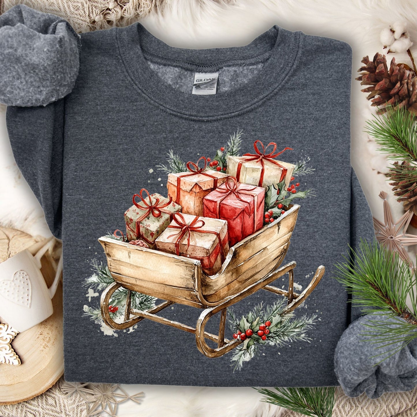 Rustic Christmas Sleigh Sweatshirt