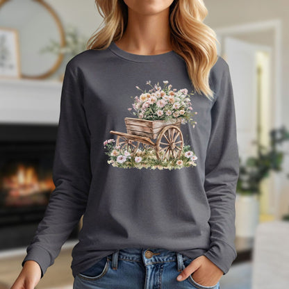 Rustic Cottage Garden Wagon Long Sleeve Tee