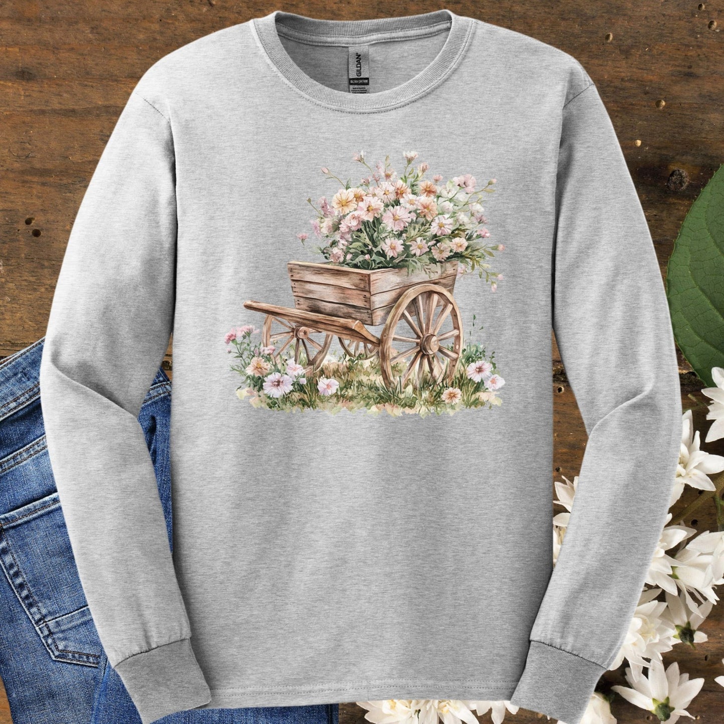 Rustic Cottage Garden Wagon Long Sleeve Tee