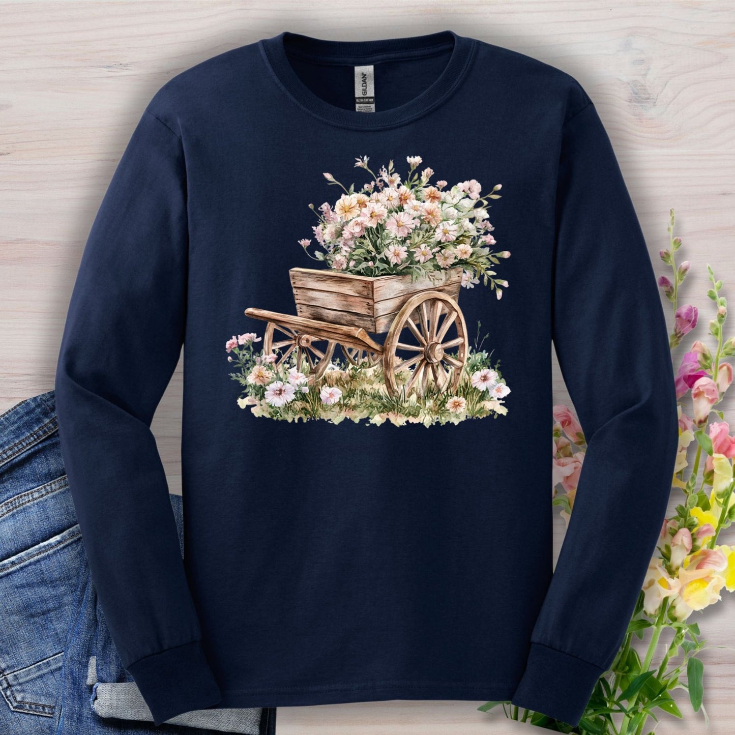 Rustic Cottage Garden Wagon Long Sleeve Tee