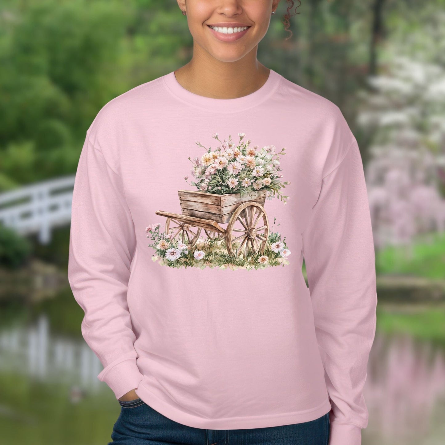 Rustic Cottage Garden Wagon Long Sleeve Tee
