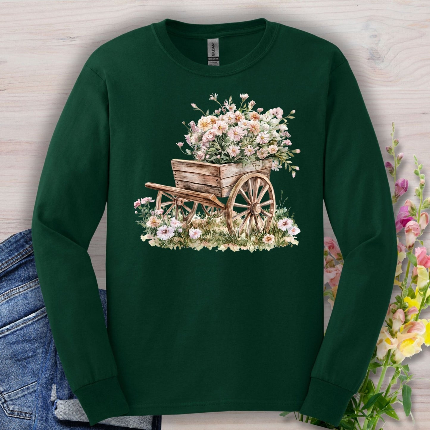 Rustic Cottage Garden Wagon Long Sleeve Tee