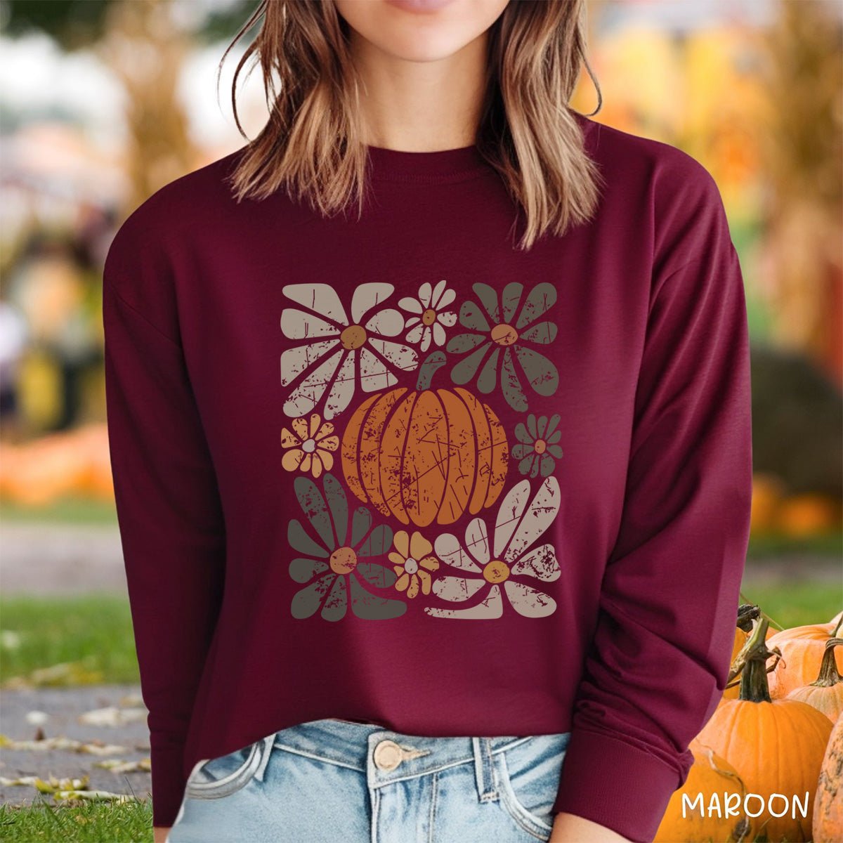 Rustic Fall Pumpkin Long Sleeve Tee