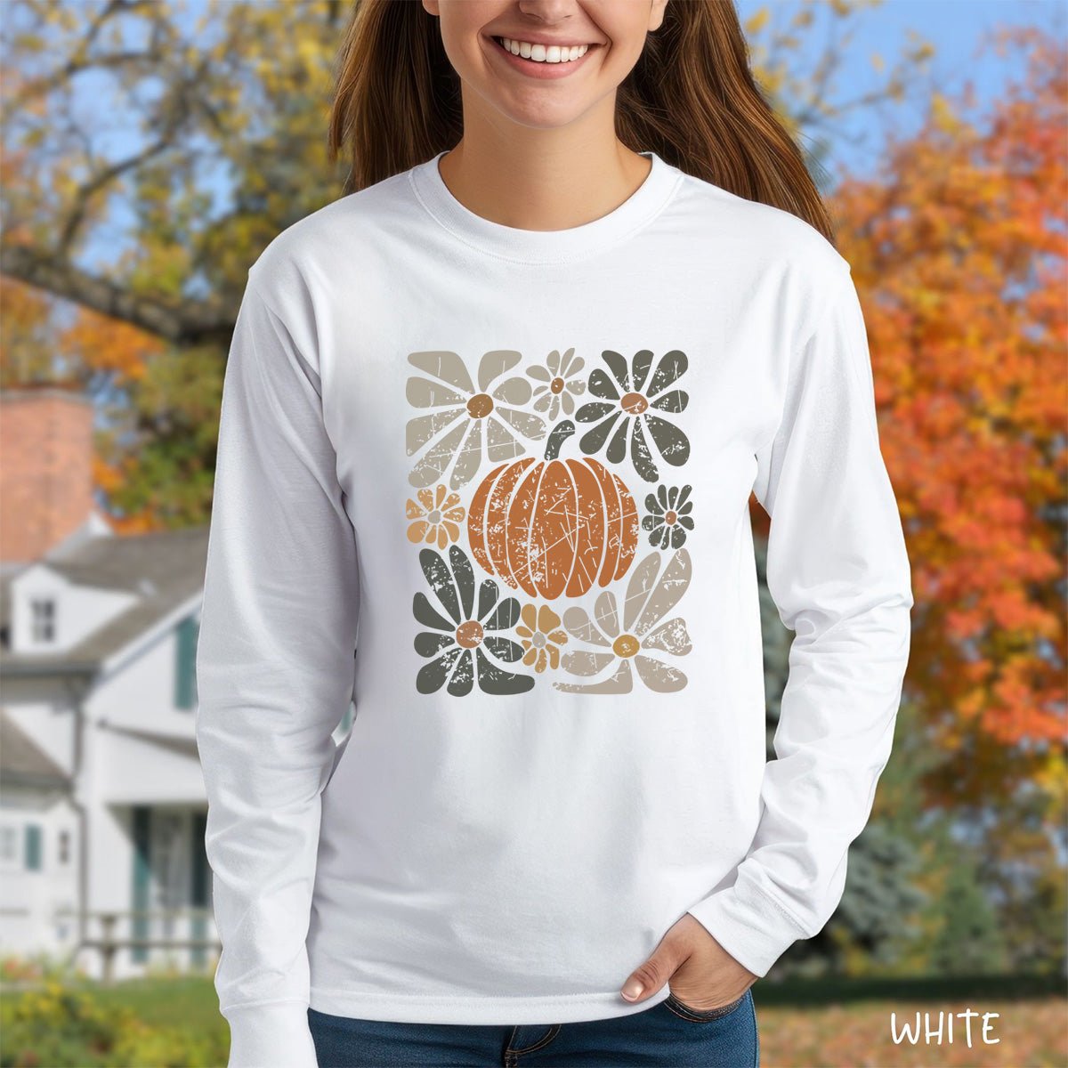 Rustic Fall Pumpkin Long Sleeve Tee