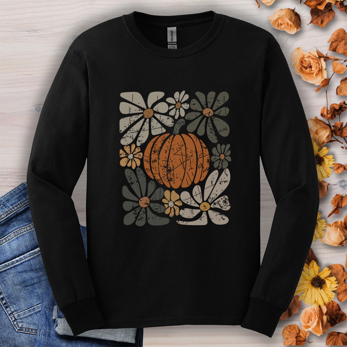 Rustic Fall Pumpkin Long Sleeve Tee