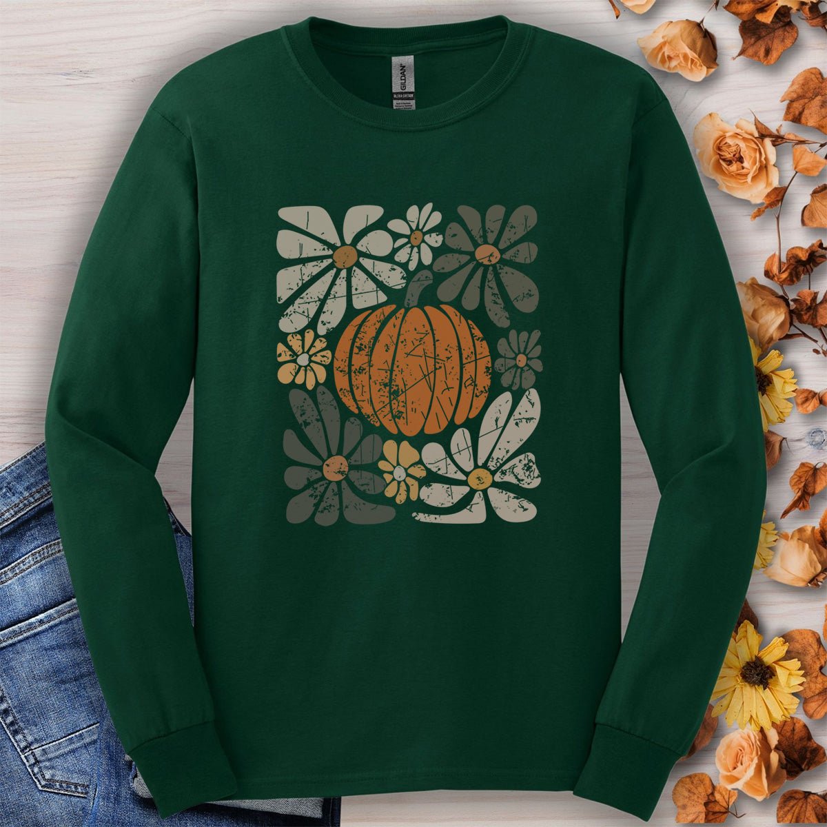 Rustic Fall Pumpkin Long Sleeve Tee