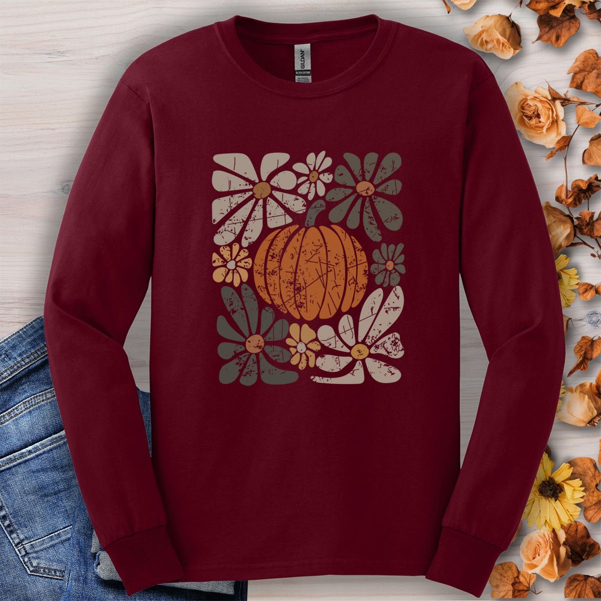 Rustic Fall Pumpkin Long Sleeve Tee