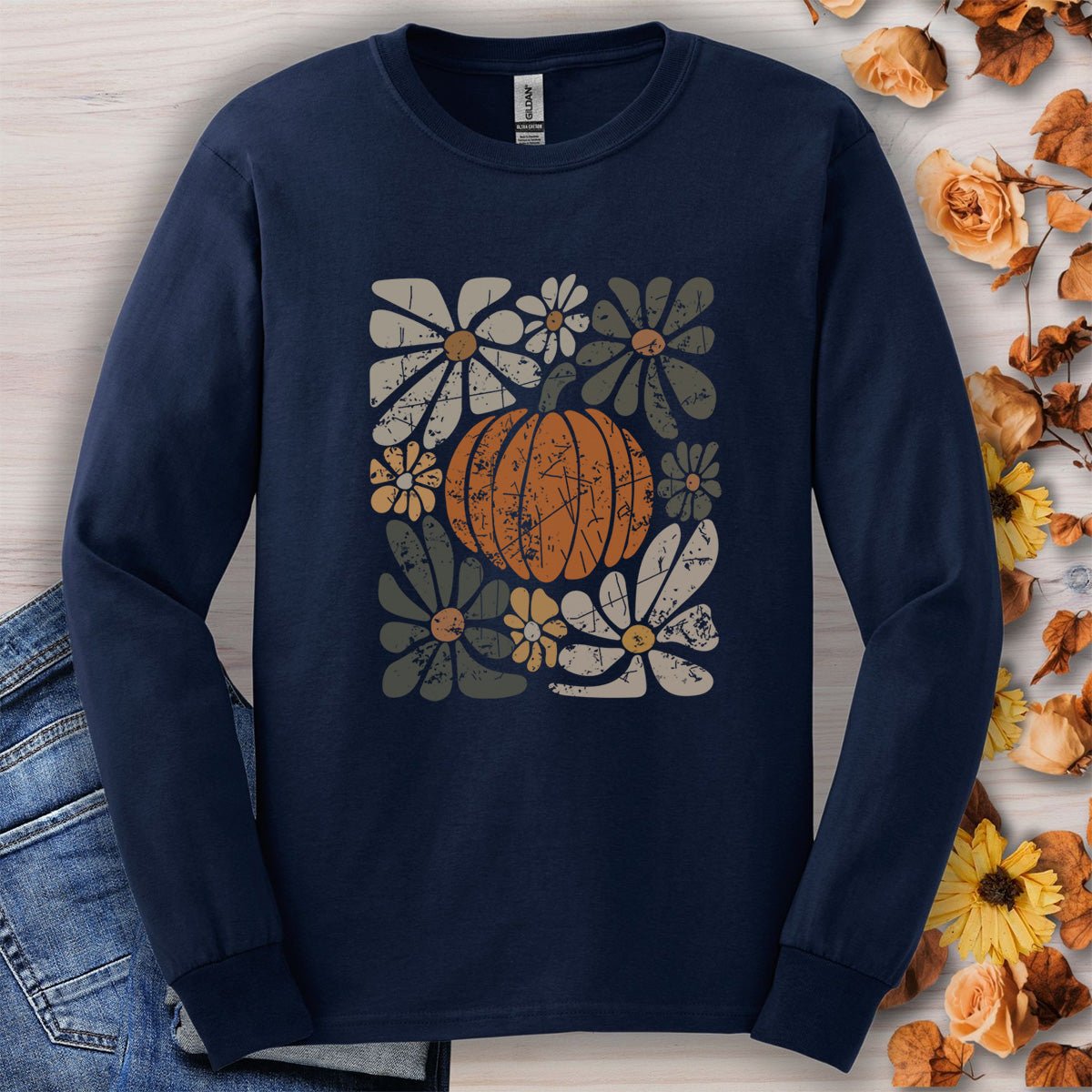 Rustic Fall Pumpkin Long Sleeve Tee