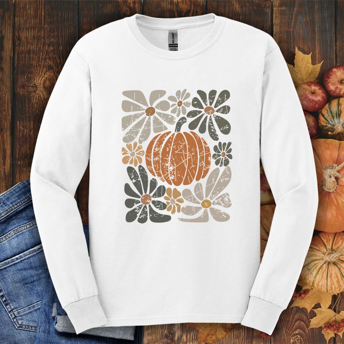 Rustic Fall Pumpkin Long Sleeve Tee