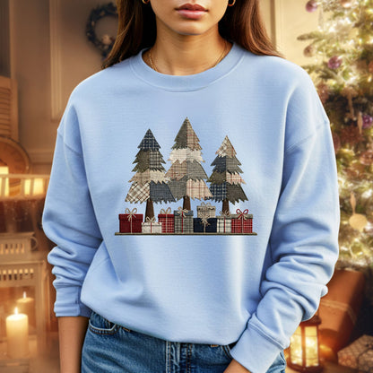 Rustic Faux Patchwork Christmas Tree Sweatshirt