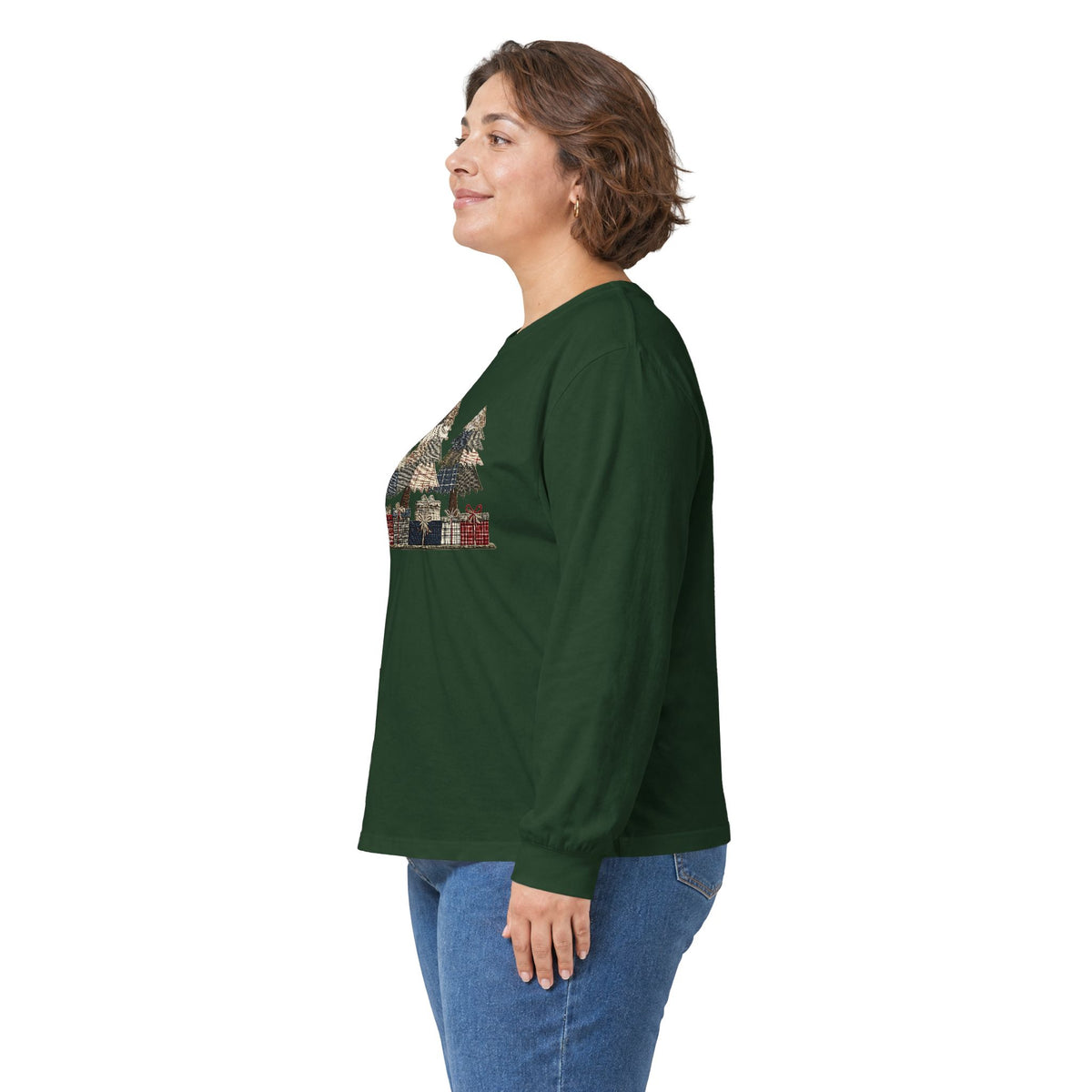 Rustic Faux Patchwork Christmas Trees Long Sleeve Tee