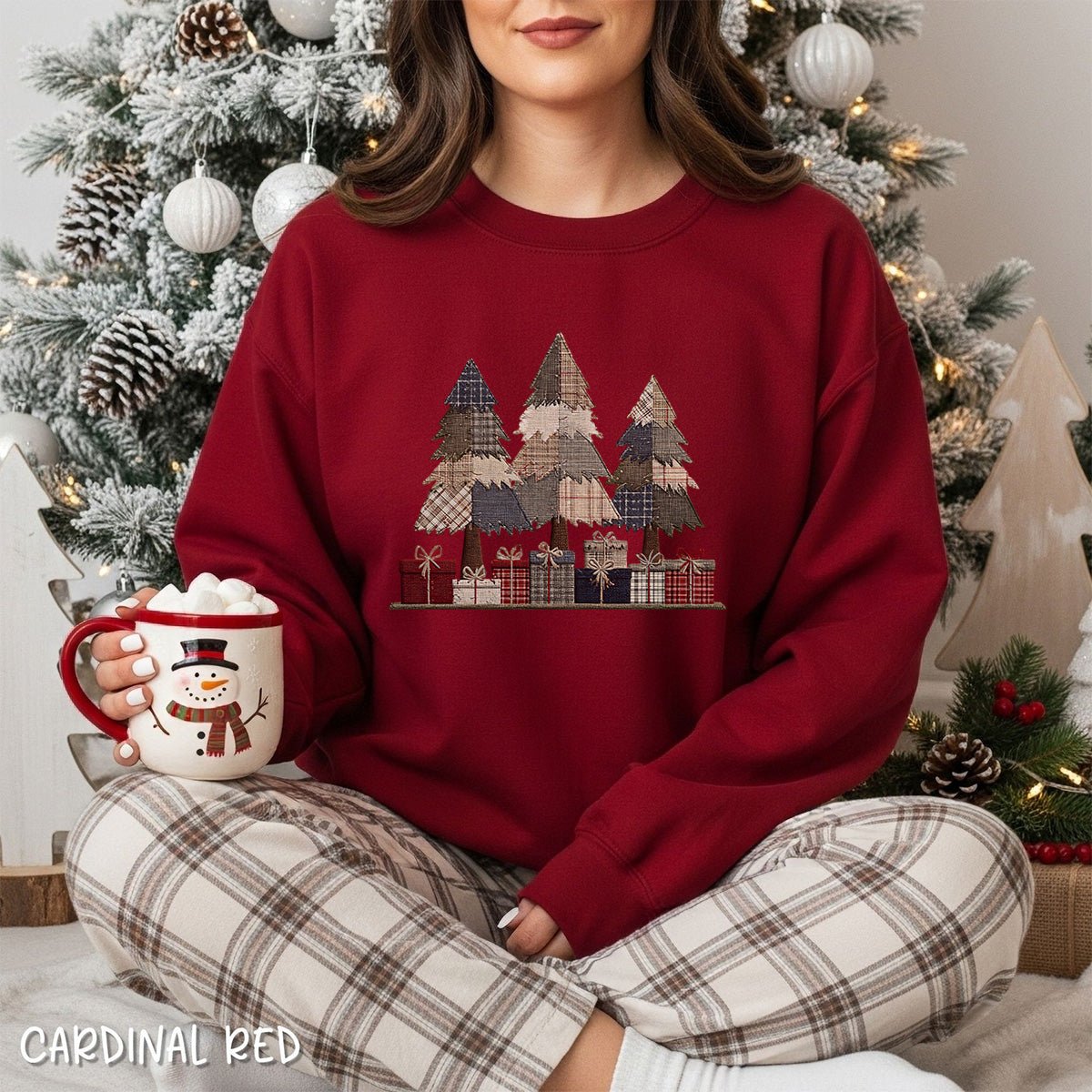 Rustic Faux Patchwork Christmas Trees Sweatshirt