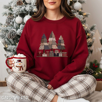 Rustic Faux Patchwork Christmas Trees Sweatshirt