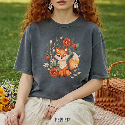 Rustic Floral Folk Art Fox T-Shirt
