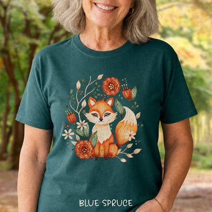 Rustic Floral Folk Art Fox T-Shirt