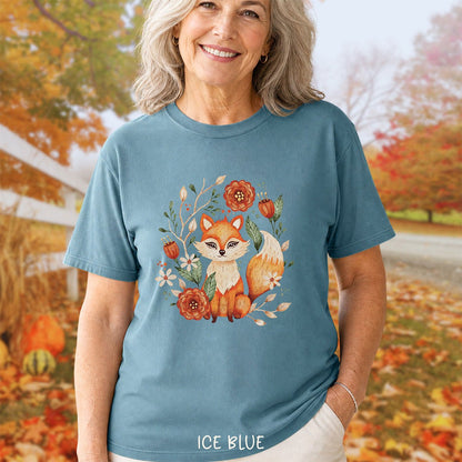 Rustic Floral Folk Art Fox T-Shirt