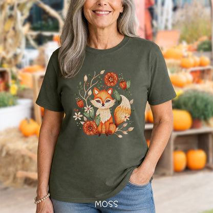 Rustic Floral Folk Art Fox T-Shirt