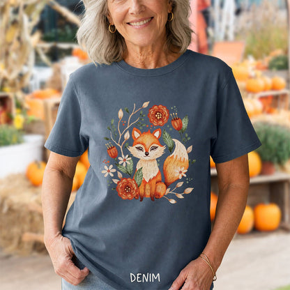 Rustic Floral Folk Art Fox T-Shirt