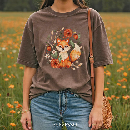 Rustic Floral Folk Art Fox T-Shirt