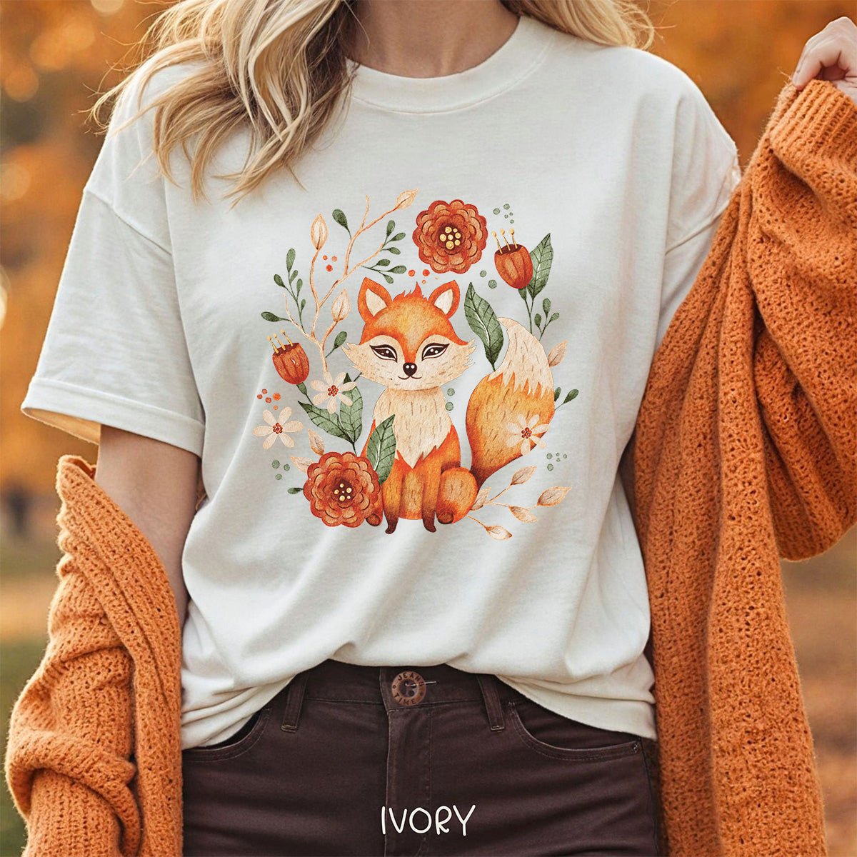 Rustic Floral Folk Art Fox T-Shirt