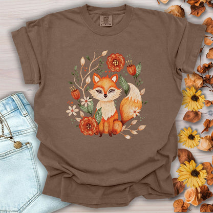 Rustic Floral Folk Art Fox T-Shirt