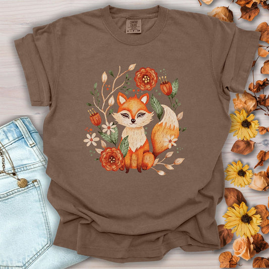 Rustic Floral Folk Art Fox T-Shirt