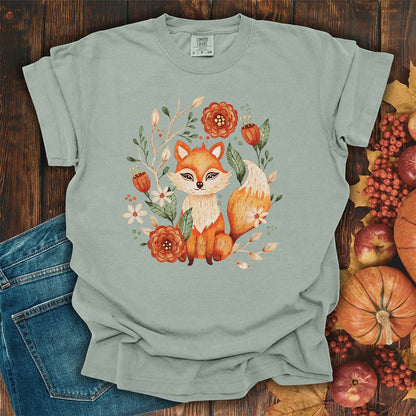 Rustic Floral Folk Art Fox T-Shirt