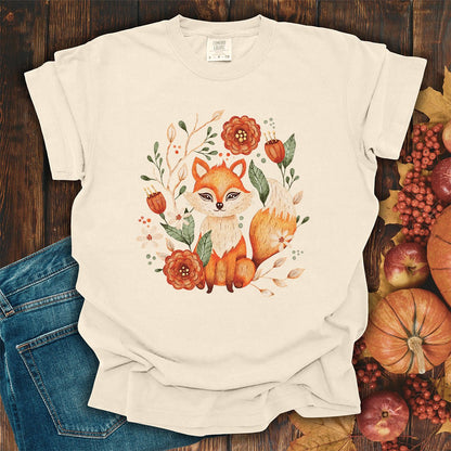 Rustic Floral Folk Art Fox T-Shirt