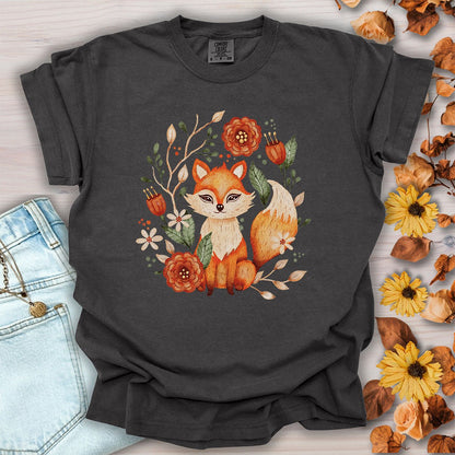 Rustic Floral Folk Art Fox T-Shirt