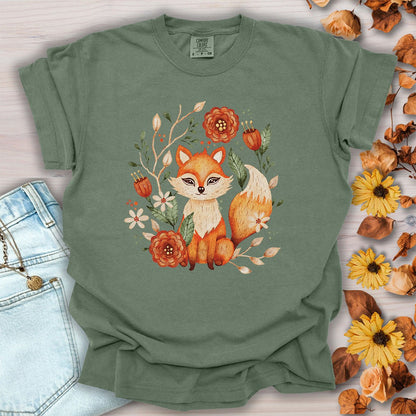 Rustic Floral Folk Art Fox T-Shirt