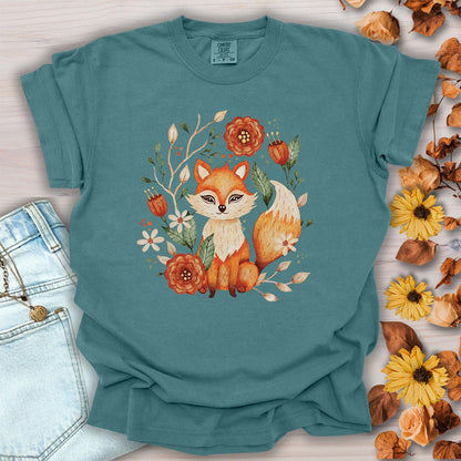 Rustic Floral Folk Art Fox T-Shirt