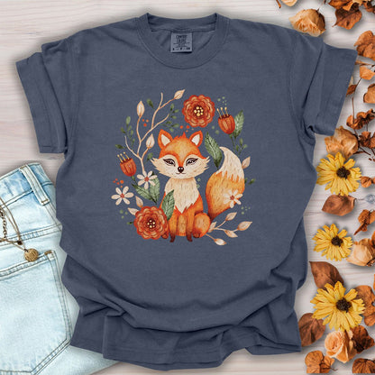 Rustic Floral Folk Art Fox T-Shirt