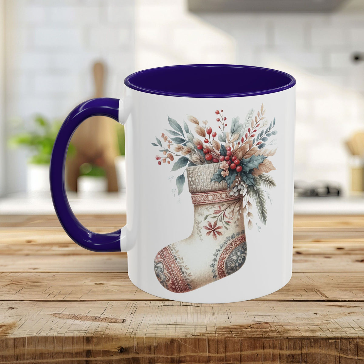 Rustic Holiday Floral Stocking Mug (11/15oz)