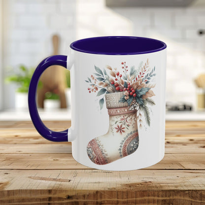 Rustic Holiday Floral Stocking Mug (11/15oz)