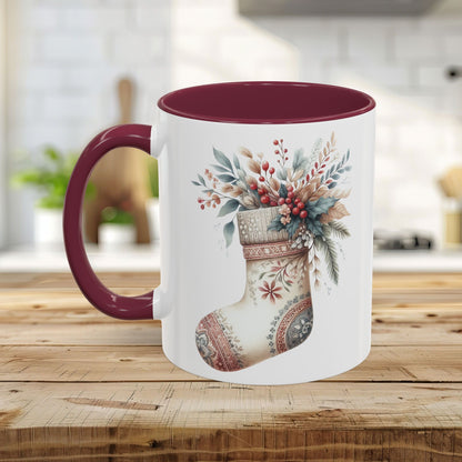 Rustic Holiday Floral Stocking Mug (11/15oz)