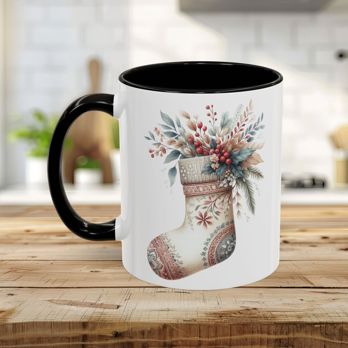 Rustic Holiday Floral Stocking Mug (11/15oz)