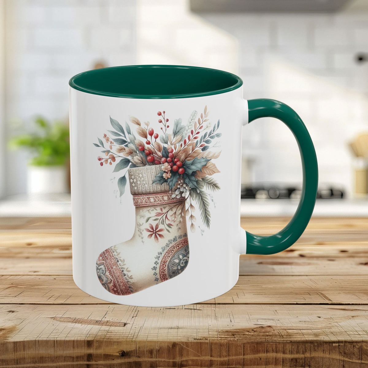 Rustic Holiday Floral Stocking Mug (11/15oz)