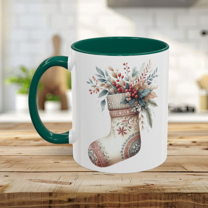 Rustic Holiday Floral Stocking Mug (11/15oz)